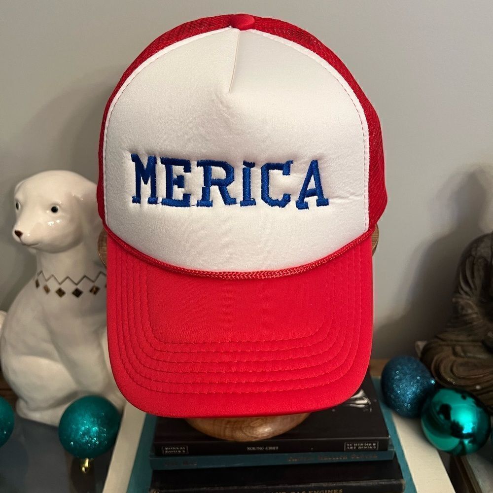 NWOT Merica USA Red rope Mesh trucker SnapBack.